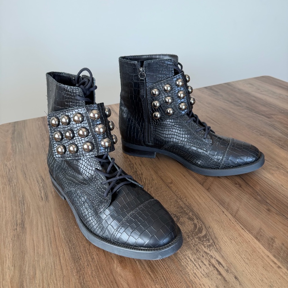 Schutz Womens Marieta Leather Embellished Ankle Boots | Black | Size 39 / 8.5